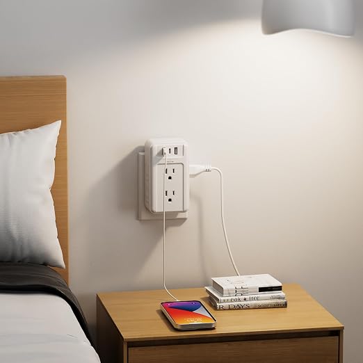 BN-LINK Multi Plug Outlet 2 Pack, 6 Wall Outlet Extender with 3 USB Charging Ports (1 USB C) Total 3.4A, 3-Sided Outlets Splitter Multiple Outlet Wall Plug for Home Office Dorm Room