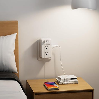 BN-LINK Multi Plug Outlet 2 Pack, 6 Wall Outlet Extender with 3 USB Charging Ports (1 USB C) Total 3.4A, 3-Sided Outlets Splitter Multiple Outlet Wall Plug for Home Office Dorm Room
