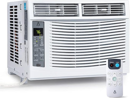 6000 BTU Window Air Conditioner, Smart WiFi AC Unit with Remote Control & Digital Display, Quiet Cooling for Small Rooms up to 250 Sq. Ft., Dehumidifier & Fan Modes, Easy Installation, White