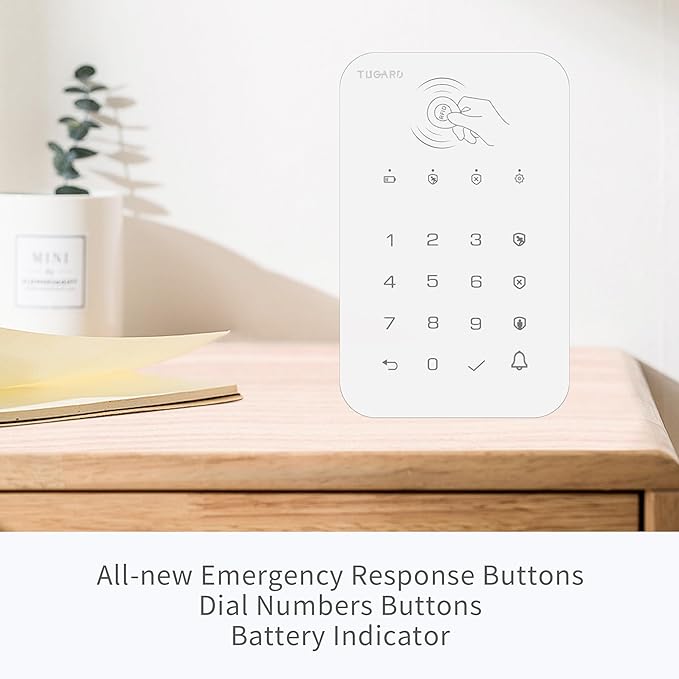 Keyboard for WiFi GSM Burglar Alarm System,Smart Home Alarm System Base Wireless 12 Pieces-kit,DIY Alarm System,Remote,Keypad,Compatible with Alexa,for House,Villa Apartment Security,White