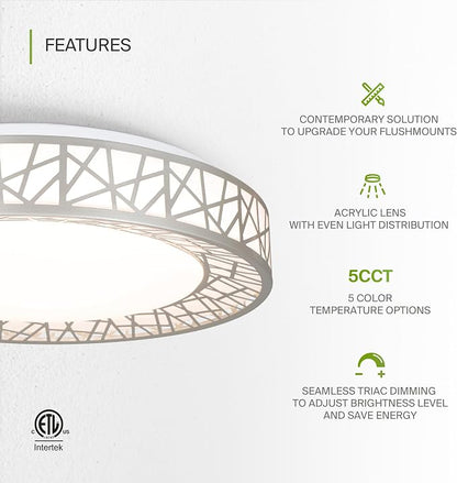 ASD 14 Inch LED Flush Mount Ceiling Light Fixture for Bedroom, 24W 1534LM 5CCT 2700K-5000K, Dimmable Lights, Dining, Living Room, Kitchen Lamps, Modern Home Lighting Fixtures, Nickel, ETL, 4 Pack
