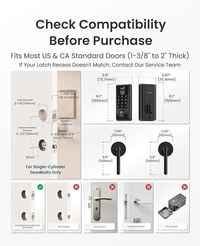 DESLOC Smart Lock D110 Plus, Fingerprint Keyless Entry Door Lock, Built-in Wi-Fi, App Remote Control, Smart Locks for Front Door, Keypad Deadbolt with LockVue Display, IP54, BHMA Grade 3