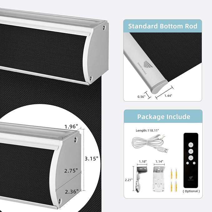 SmartWings Motorized Smart Roller Shades in Light Filtering, Electric Blinds with Remote for Windows Compatible with Alexa/Google Home/Homekit, Customized, 5% Openness Aventus Black