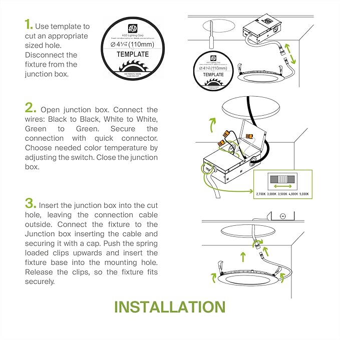 ASD 6 Pack LED Recessed Lighting 4 Inch, 5 CCT 2700K-5000K CRI90+, 12W 50W Eqv, Ultra Thin Dimmable Ceiling Lights with J Box, Canless Wafer Downlight, Round Slim Panel Light, UL Energy Star, Black