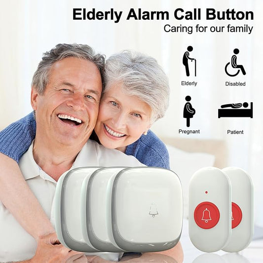 Call Button for Elderly at Home, Caregiver Pager | Fall Alert Devices for Elderly 500+ft for Home/Elderly/Pregnant Women/Disabled, 3 Receivers+2 Transmitters