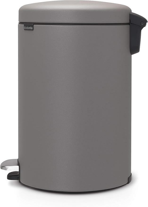 Brabantia Step-On Trash Can | Mineral Concrete Gray | 5.3 Gallon / 20L | Bathroom, Bedroom, Office Trash Can, Light Pedal, Handle & Removable Inner Bucket | 9.9 x 13.3 x 16.2 | + Trash Bags