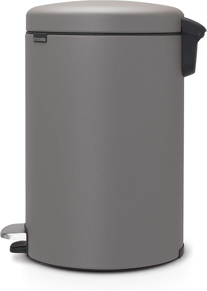 Brabantia Step-On Trash Can | Mineral Concrete Gray | 5.3 Gallon / 20L | Bathroom, Bedroom, Office Trash Can, Light Pedal, Handle & Removable Inner Bucket | 9.9 x 13.3 x 16.2 | + Trash Bags