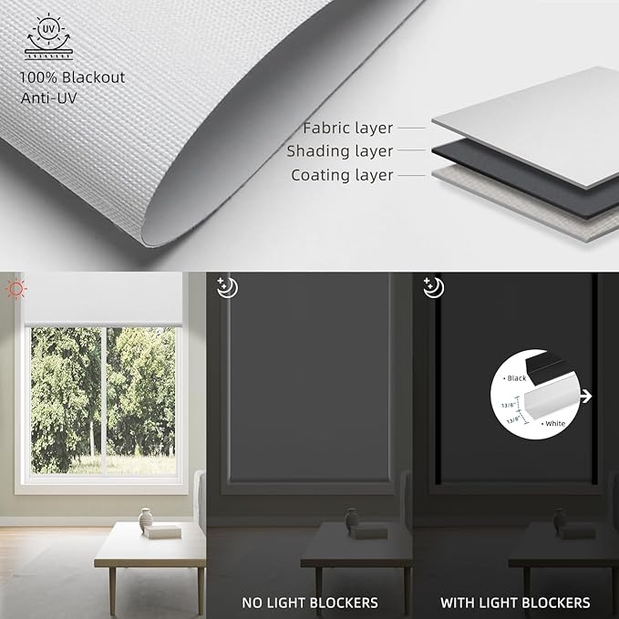 SmartWings Motorized 100% Blackout Shades Blinds, Custom Size, Cordless Window Shades with Rechargeable Battery, Work with Matter/Apple HomeKit, Alexa, Thread/Zigbee, Remote Optional, Essential White
