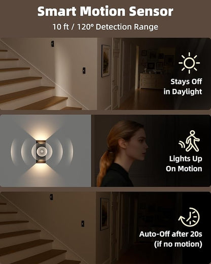 EZVALO Motion Sensor Wall Lights Indoor, 4000mAh Rechargeable Battery Operated Wall Sconces, 3 Color Temps, Dimmable, Wireless Magnetic Night Light with Remote, Timer, for Hallway, Stair, Bedroom