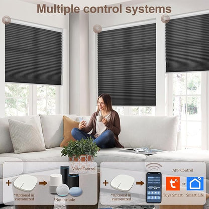 Godark Motorized Light Filtering Cellular Shades Compatible with Alexa/Google Home Electric Blinds Smart Honeycomb Shades for Windows Automatic Blinds with Remote Custom Size-Black