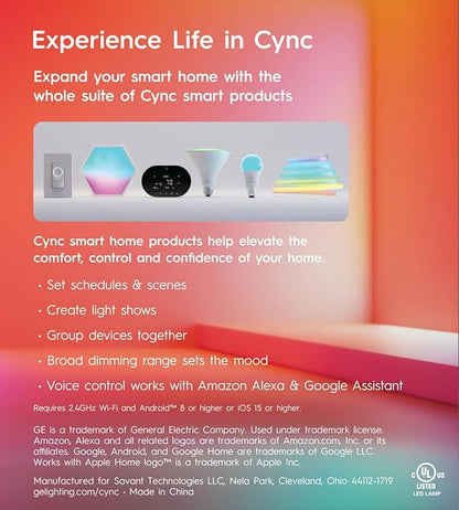 Cync GE Smart LED Light Bulb, ST19 Edison Style, Room Decor Aesthetic, Color Changing WiFi Light, 60W Equivalent, Compatible with Alexa and Google Home (Pack of 2)