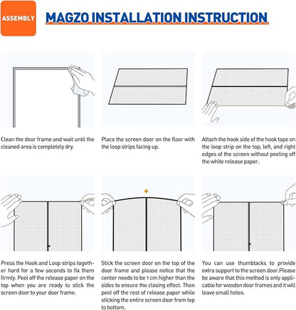MAGZO Customized Magnetic Screen Door, Sturdy Custom Magnets Double Mesh Door Screen Curtain with Full Frame Hook & Loop for Entrance