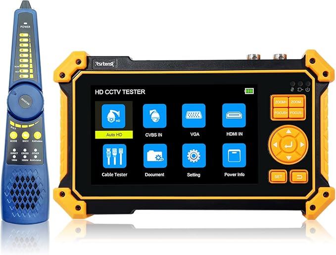 Rsrteng HD-3200C CCTV Tester HD Coaxial 4K 8MP TVI/CVI/AHD/SDI/CVBS Camera Tester with Cable Tracer 5 inch TFT-LCD Screen Monitor 5 in1Support Support RS485 Audio HD VGA DC12V Output PTZ Control