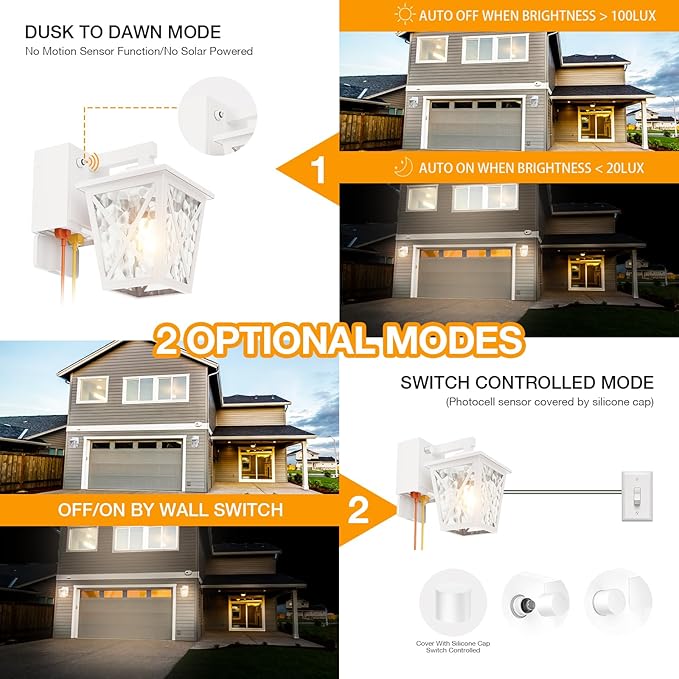 Ehaho Porch Lights with Outlet, Dusk to Dawn Outdoor Light with Built-in GFCI Outlet, Waterproof Anti-Rust Lantern for Front Door (White 1 PC)