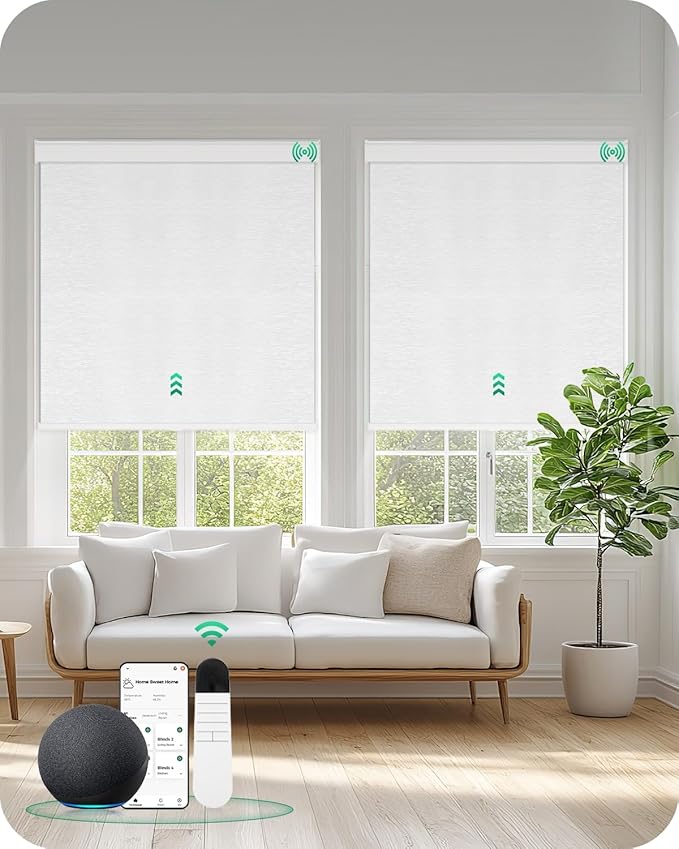 Allesin Motorized Blinds with Remote Smart Blackout Roller Shades | All-in-One & Ultra-Quiet Automatic Electric Power Blinds for Home Office, Cloud-Patterned 34.5x72