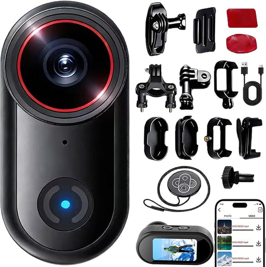 4k Sports Action Camera, Mini Body Camera with Audio and Video Recording, Wearable Action Body Cam, Thumb Size POV Camera Magnetic Back Clip, Camcorder for Cycling,Travel,Pet,Vlogging (1 GB)