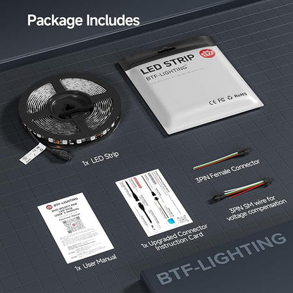 BTF-LIGHTING WS2811 Addressable RGB LED Strip 16.4FT 300LED DC12V IP67 | 100Pixels IC=RGB+IC UL Listed Black PCB Flexible Chasing Effect for Indoor Home Decor(No Adapter or Controller)