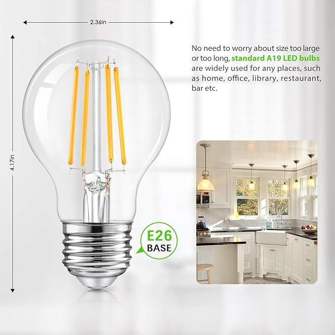 TOBUSA LED A19 Dimmable Light Bulbs 100W Equivalent, Vintage E26 Edison Bulbs 8W 1200LM, 2700K Soft Warm White, Clear Antique LED Filament Bulb for Home, Bathroom, Indoor&Outdoor, 6-Pack