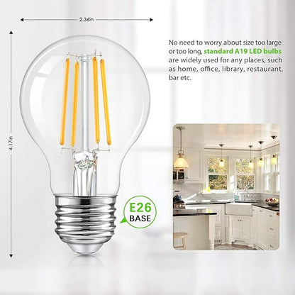 TOBUSA LED A19 Dimmable Light Bulbs 100W Equivalent, Vintage E26 Edison Bulbs 8W 1200LM, 2700K Soft Warm White, Clear Antique LED Filament Bulb for Home, Bathroom, Indoor&Outdoor, 6-Pack