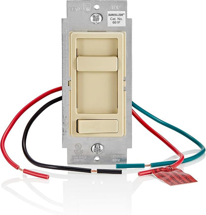 Leviton SureSlide Ceiling Fan Wall Switch, Quiet 3-Speed Fan Control, 1.5 Amps, 661F-10I, Ivory
