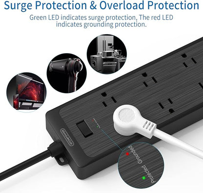 NTONPOWER Flat Plug Power Strip with 3 USB Ports, 6 Extra Widely Spaced Outlets, 1700 Joules Surge Protector, 15A Circuit Breaker, 5 FT Extension Cord, Black