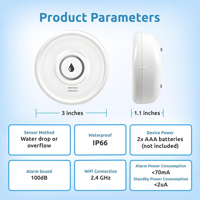 Drip Defender Pro Water Sensor WiFi Water Leak Detector for Home 100dB