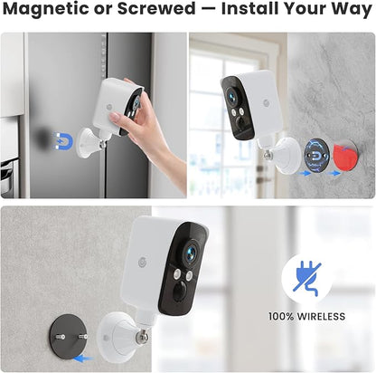 300° Pan Wireless Outdoor Security Camera, No Subscription Free 7-Day Cloud/SD, AI Detection, Magnetic Mount, Battery Powered, 2.4G WiFi, 2K, Night Vision, 360° View, 2-Way Talk, Home Security, IP65