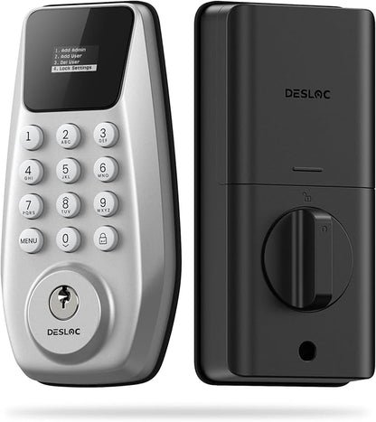 DESLOC C100 Keyless Entry Door Lock with Visual Display, 100 Customizable User Codes and 4 One-Pass code, door locks for front door with 2 Keys,12 Months Battery, IP54, BHMA Grade 3, Auto Lock, Silver