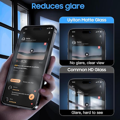 Uyiton for iPhone 14 Pro Max Matte Screen Protector, Anti-Fingerprint [Easy to Install] Anti-Reflection Shatterproof Full Coverage [Case Friendly] Anti-Glare 9H Tempered Glass Screen Cover, 2 Packs