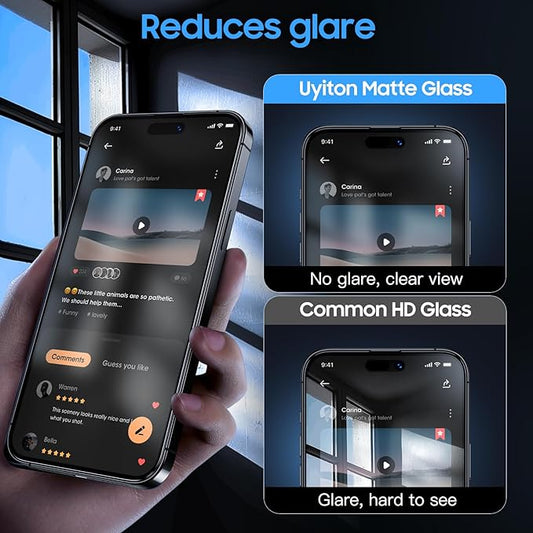 Uyiton for iPhone 14 Pro Max Matte Screen Protector, Anti-Fingerprint [Easy to Install] Anti-Reflection Shatterproof Full Coverage [Case Friendly] Anti-Glare 9H Tempered Glass Screen Cover, 2 Packs