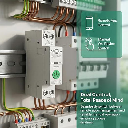 WiFi Smart Switch, 1-63A Adjustable WiFi Circuit Breaker, Smart Life/Tuya APP Remote Control Monitor Voltage Power Energy Usage, Compatible with Alexa Google Home, DIN Rail Mountable