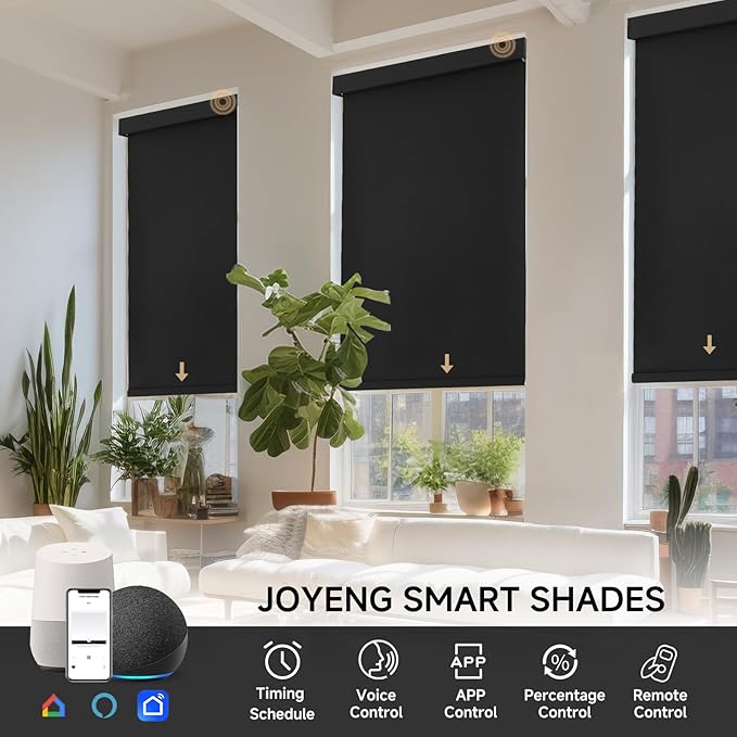 Motorized Blinds with Remote, Custom Automatic Electric Blackout Smart Blinds for Windows, Motorized Window Roller Shades Compatible with Alexa Google for Home Office, Luxury Black