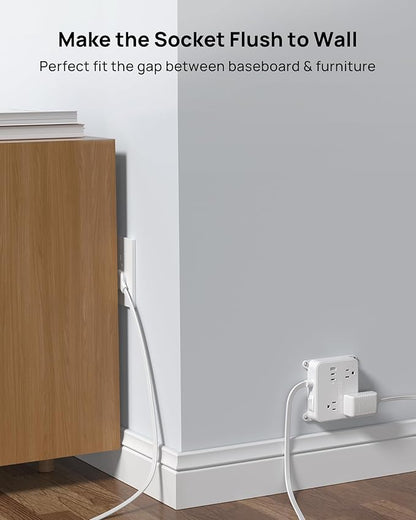 TROND Flat Plug Power Strip, 5FT Ultra Thin Flat Extension Cord with 3 AC Outlets, Wall Mount USB Plug Behind TV, Wall Outlet to Hide in Drawer, Attach Under Desk Cabinet Vanity Counter
