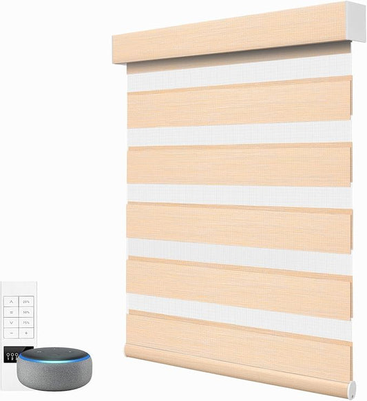 ACMEART Motorized Zebra Blinds,Smart APP & Remote Control Light Filtering Zebra Shades,Compatible with Alexa,Custom Size Electric Window Blinds for Home Office (Beige)