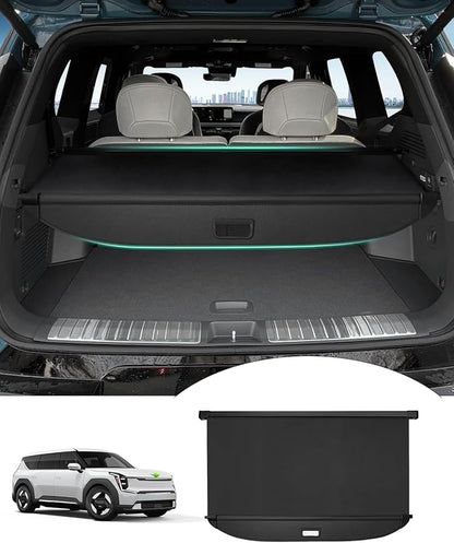 Powerty Retractable Cargo Cover for Kia Ev9 2024 2025 2026-Canvas Texture Trunk Cover Privacy Screen Rear Security Shade for EV9 Accessories
