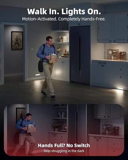 6-Pack Under Cabinet Lighting Wireless, 1800mAh Rechargeable Motion Sensor Light Indoor, Magnetic Closet Lights, Dimmable & 3 Color Temps, Under Counter Lights for Kitchen, Stairs (8inch)