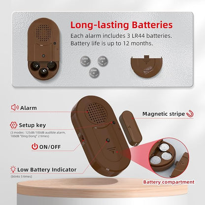 Sanjie Door Window Alarm Sensors, 3 Pack, 125dB, Volume Control | Easy-install door and window alarms with loud adjustable alerts, long battery life, and versatile use for home safety