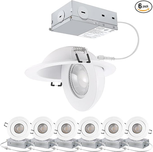 POPANU 4inch Gimbal LED Recessed Light Recessed LED 4 inch White Swivel Gimbal Canless Light 360° Rotation 90° Tilt 4" 9W Eyeball Lighting Dimmable Adjustable Can Spotlights 5CCT White 4 inch 6 Pack