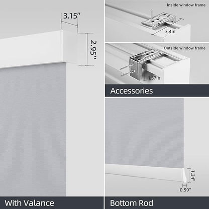 ZSTARR Motorized Smart Blind for Window with Remote Control, Automatic Blackout Roller Shade Customizable Size,with Valance Child Safety Rechargeable Battery Blinds (Light Grey)