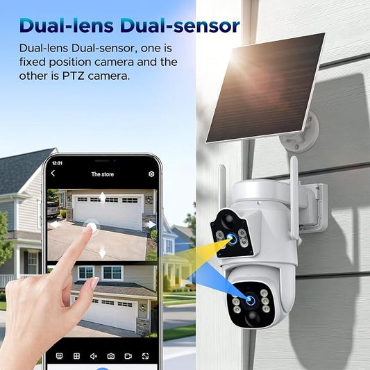 VOOPEAK 4G LTE Cellular Security Camera, Dual Lens 360° PTZ Auto Tracking