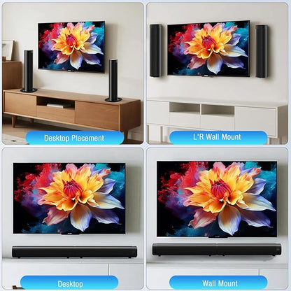 Sound Bar for Smart TV, 100W Sound Bar with 3 Dynamic RGB Lights,Bluetooth 5.3, ARC/Opt/AUX Connect, Dynamic Volume 3 Equalizer Modes,2 in 1 Detachable Soundbar for TV/PC/Gaming/Projectors