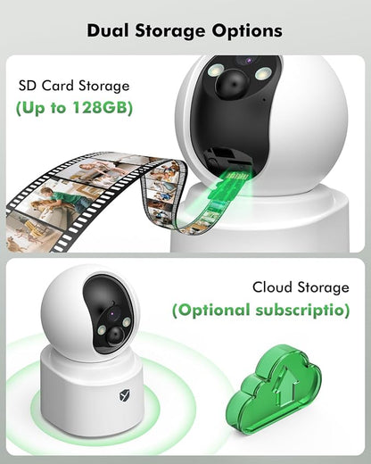 Battery Powered Indoor Camera Wireless 2 Pack with 2.5K Color Night Vision