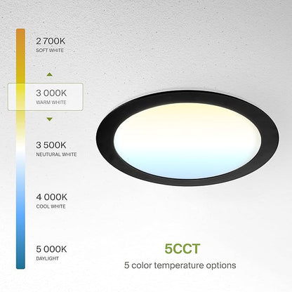 ASD 4 Pack 8 Inch LED Recessed Light 20W, 5 CCT 2700K-5000K CRI90+, IC Rated Ultra Thin Dimmable Ceiling Lights with J Box, Canless Wafer Downlight, Round Slim Panel Lighting, UL Listed, Black