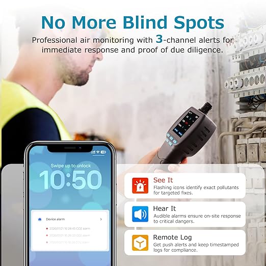 Air Quality Monitor CF-60PP WiFi PM2.5 PM10 TVOC Pollen AQI Tester for Indoor/Outdoor Air Pollution Detection TFT Color Display Rechargeable Custom Alarm CSV Report Download