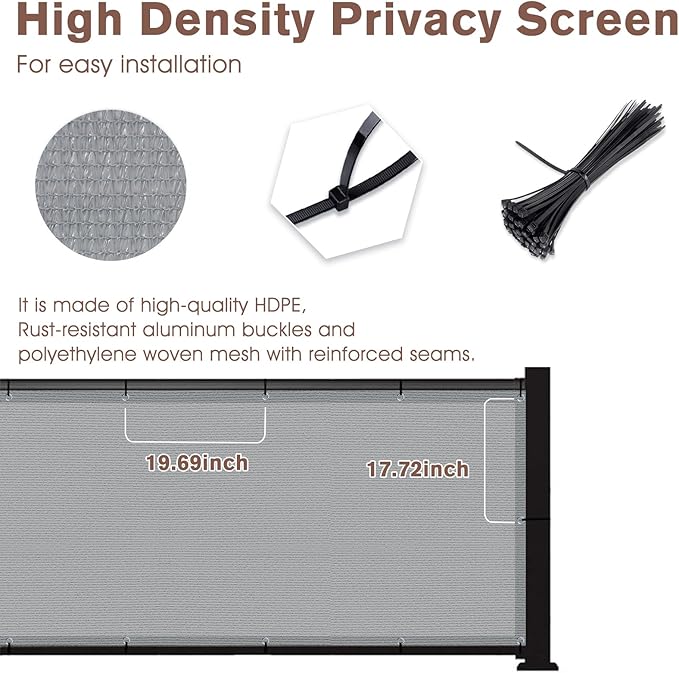 SUNNY GUARD 3'x10' Light Grey Balcony Deck Privacy Screen Fence, Apartments Railing, Heavy Duty Wind Screen for Outdoor,Deck,Backyard,Patio Privacy（We Make Custom Sizes）