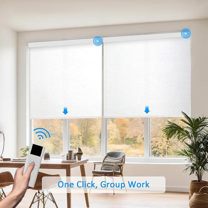 Motorized Blinds with Remote Cordless Automatic Motorized Shades Custom Blinds for Windows Smart Curtains Compatible with Alexa Google Home(Light Filtering Cloud White,W46 x H72in)