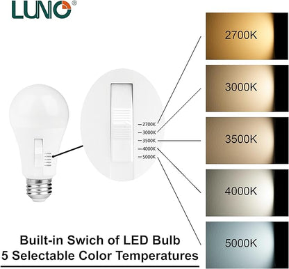 LUNO A19 Dimmable LED Bulb, 15W (100W Equivalent), 1600 Lumens, 5000K (Daylight), Medium Base (E26), UL & Energy Star (4-Pack)