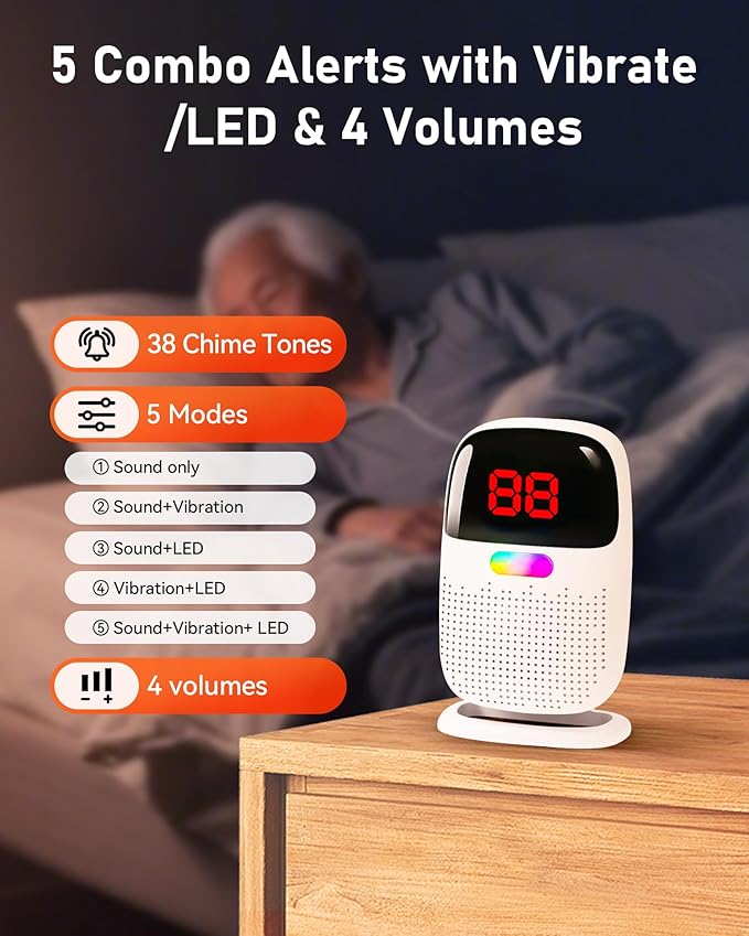 PILSAMAS Bed Alarms for Elderly Dementia Patients - Digital Sensor ID Display & Clip-On Caregiver Pager, Wirelss 1000ft Range, No Month Fee, Motion Sensors for Fall & Room Exit Alerts