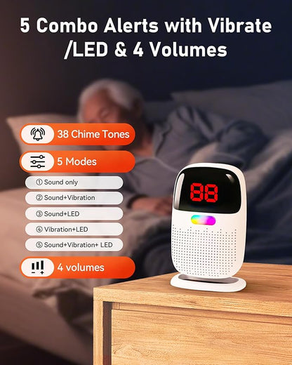 PILSAMAS Bed Alarms for Elderly Dementia Patients - Digital Sensor ID Display & Clip-On Caregiver Pager, Wirelss 1000ft Range, No Month Fee, Motion Sensors for Fall & Room Exit Alerts
