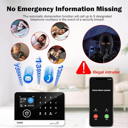 Home Security System, Alarm System for Home Security, WiFi/GSM SMS Alarm System with Motion Detector, 120dB Alarm Siren, Door/Window Burglar Alarm, Smart Remote Control, Alexa-Compatible (G03-2E)